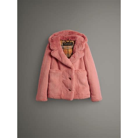 burberry faux fur hooded jacket|Burberry jacket women overcoat.